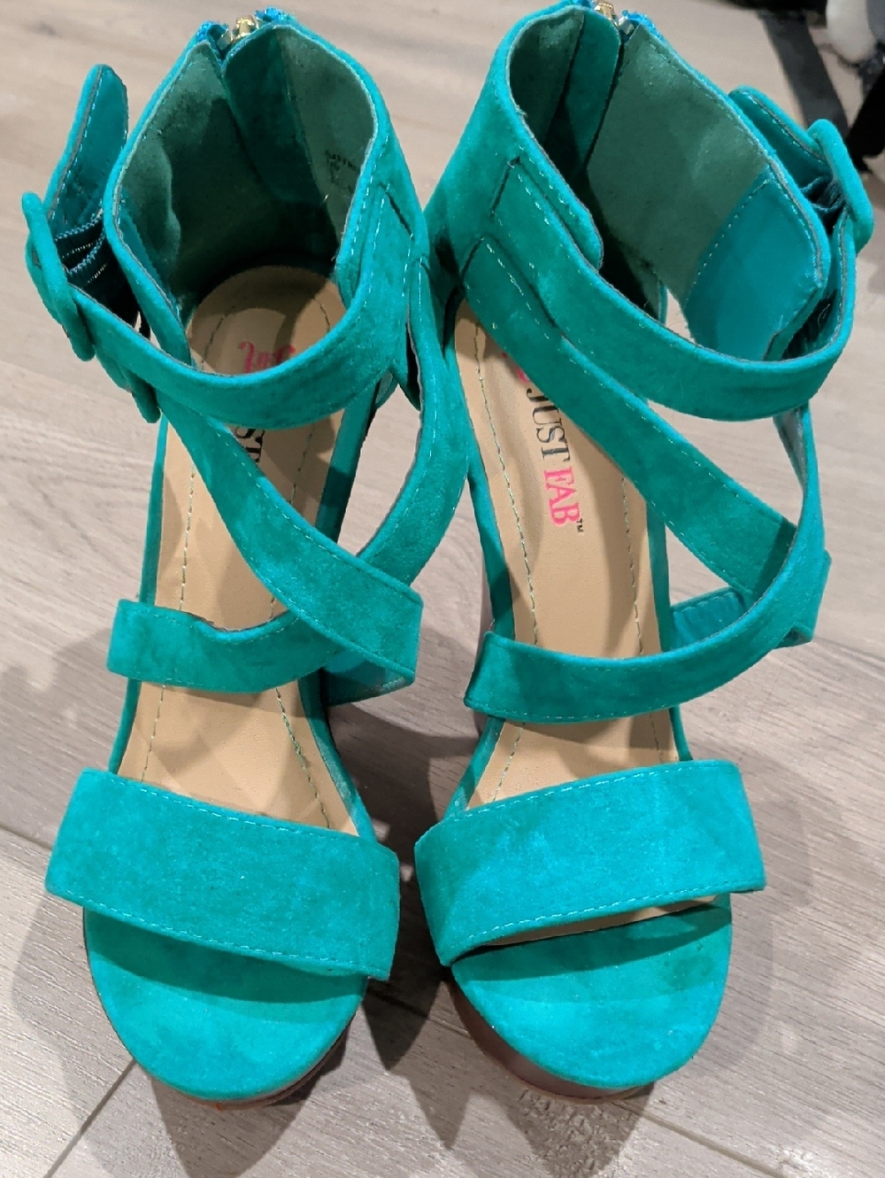 JustFab Teal Suede Strappy Block Heel Sandals
